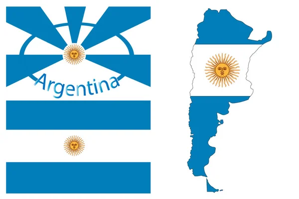 Argentinië Vintage Kaart Poster Vectorillustratie Argentinië Vlag Kleuren Set — Stockvector