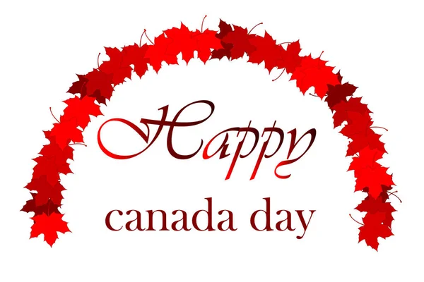 Feliz Dia Canadá Caligrafia Lettering Com Folha Bordo Vermelho Ilustração — Vetor de Stock