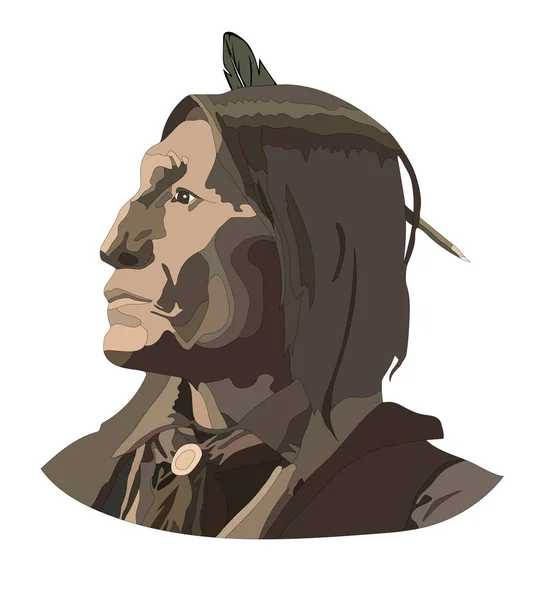 Ayrıntılı, oturan boğa vektör portre çekilmiş, yerli Amerikan ver. Headdress tüyler Hint kabile şefi ile.
