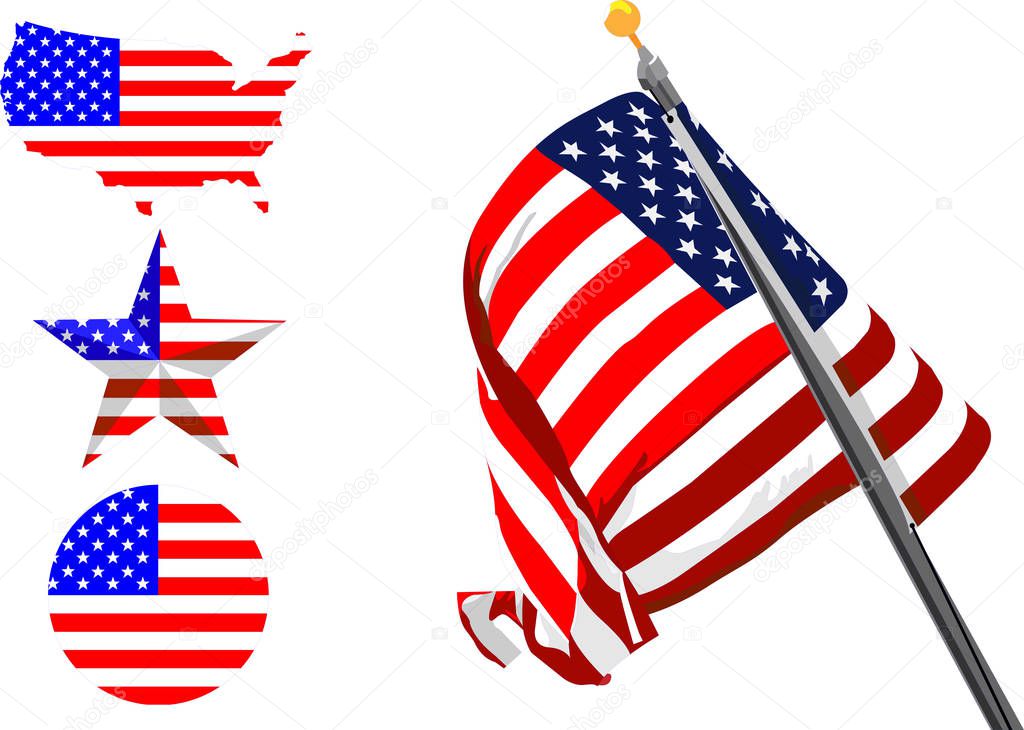 American Flag in motion on Independence Day, American Flag Day Vector