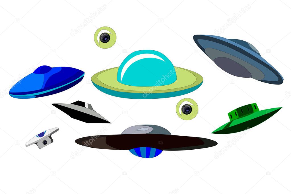 World UFO Day. Set emblems on white background. Vector EPS10.