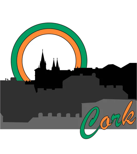 Cork Flat Icon Design City Skyline Silhouette Vector Art Bâtiments — Image vectorielle
