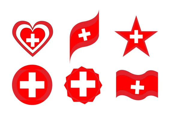 Флаг Швейцарии Представлен Различных Геометрических Фигурах Таких Звезда Круг — стоковый вектор