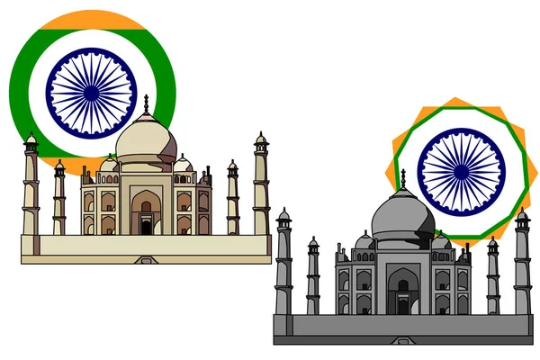 Templo Noite Dia Delhi Contra Fundo Bandeira Índia — Vetor de Stock