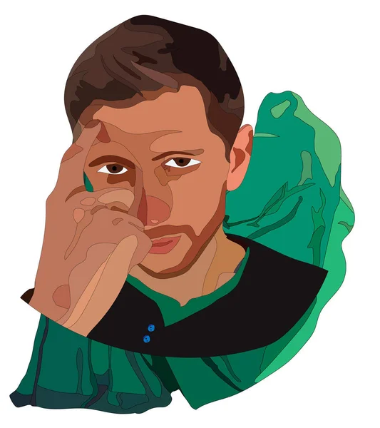 Een Geschilderd Portret Van Een Mooie Uitgevonden Man — Stockvector