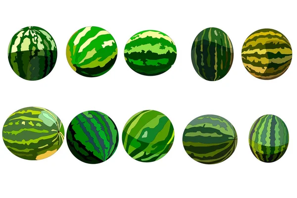 Abbildung Von Wassermelonen Verschiedenen Formen Und Farben — Stockvektor