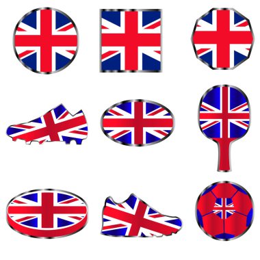 Büyük Britanya bayrağı renklerden farklı spor ve geometrik şekiller ayarla