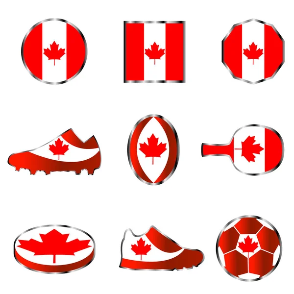Набор Различных Геометрических Спортивных Фигур Выполненных Цветов Флага Канады — стоковый вектор