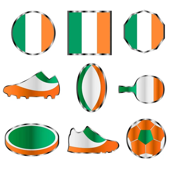 Conjunto Diferentes Figuras Geométricas Deportivas Los Colores Bandera Irlanda — Vector de stock