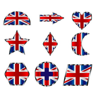 Büyük Britanya bayrağı, bayrak renkleri Büyük Britanya'nın üzerinden farklı geometrik şekiller kümesi