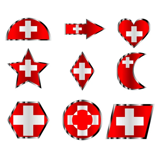 Bandera Suiza Conjunto Diferentes Formas Geométricas Los Colores Bandera Suiza — Vector de stock