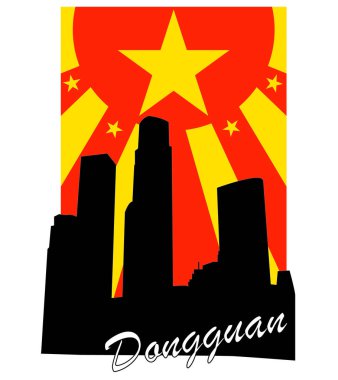 Dongguan, ulusal bayrak renklerinin arka planı şehir silüeti