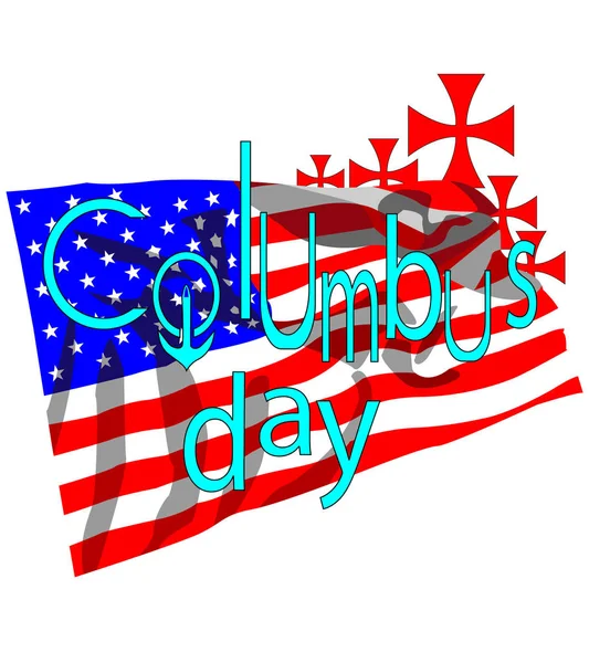 Día Mundial Colón Inscripción Medio Bandera América — Vector de stock