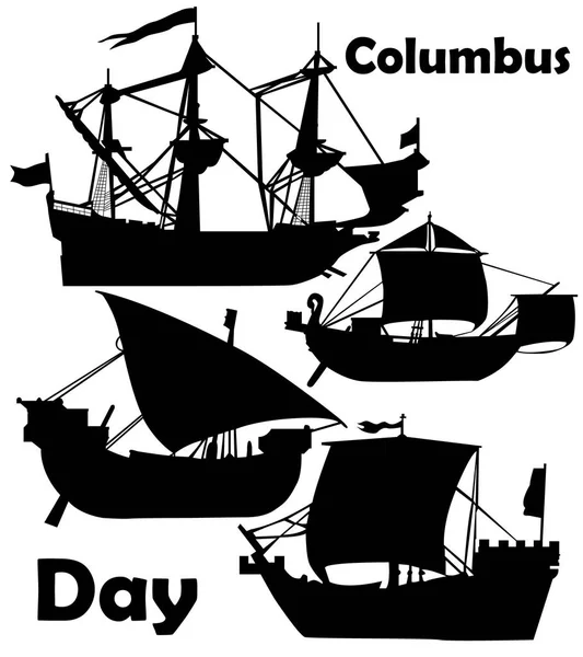 Világ Columbus Day Egy Sor Középkori Hajók — Stock Vector