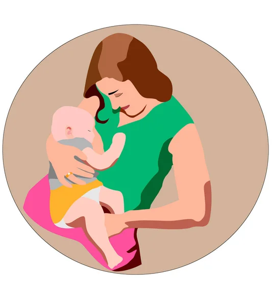 Genç anne emzirme çizimi bebeği — Stok Vektör