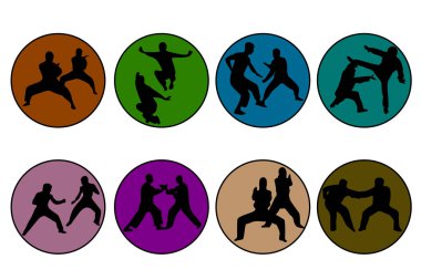 Farklı renkteki Kung Fu 8 simgeler kümesi