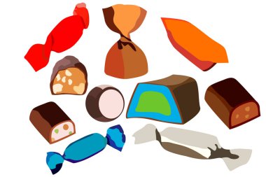 Bir dizi on tatlılar, farklı şekiller, renkler ve malzemeler