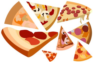 Dilim pizza ile farklı sucuk doldurma, et, peynir, mantar, vb.