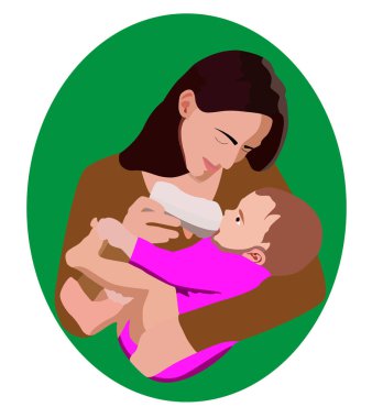 Genç güzel kız bebeği bir biberon