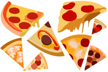 Dilim pizza ile farklı sucuk doldurma, et, peynir, mantar, vb.