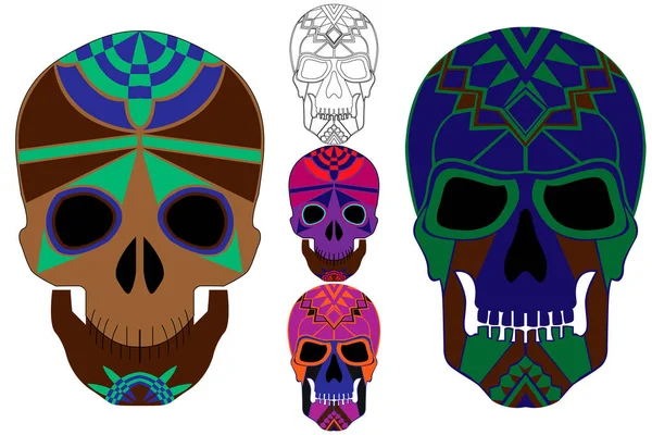 Santa Muerte Día Los Muertos Cráneo Azúcar Mexicano Conjunto Cráneos — Vector de stock