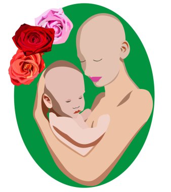 Genç kız bebeğini kollarına, destek ve sevgi kavramı ile kanserli hasta