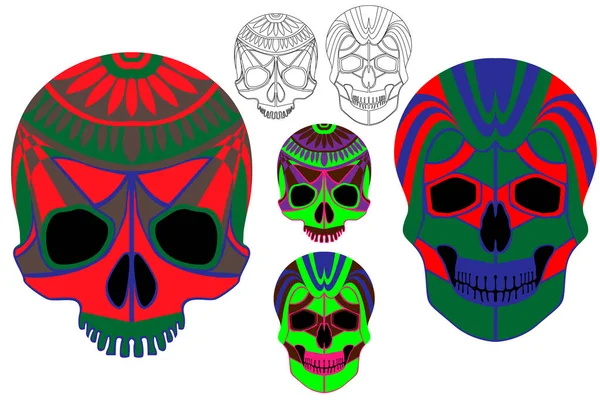 圣洁死亡 死亡的天 墨西哥糖头骨 一套头骨为假日 — 图库矢量图片