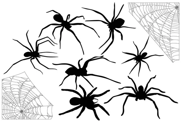 Conjunto Para Halloween Arañas Sus Telas — Archivo Imágenes Vectoriales