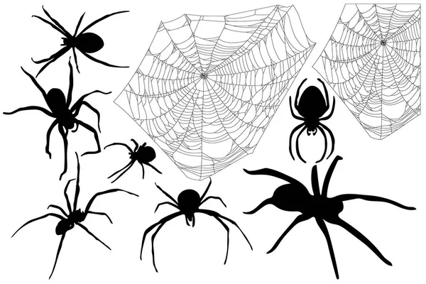 Set Pour Halloween Des Araignées Leurs Toiles — Image vectorielle