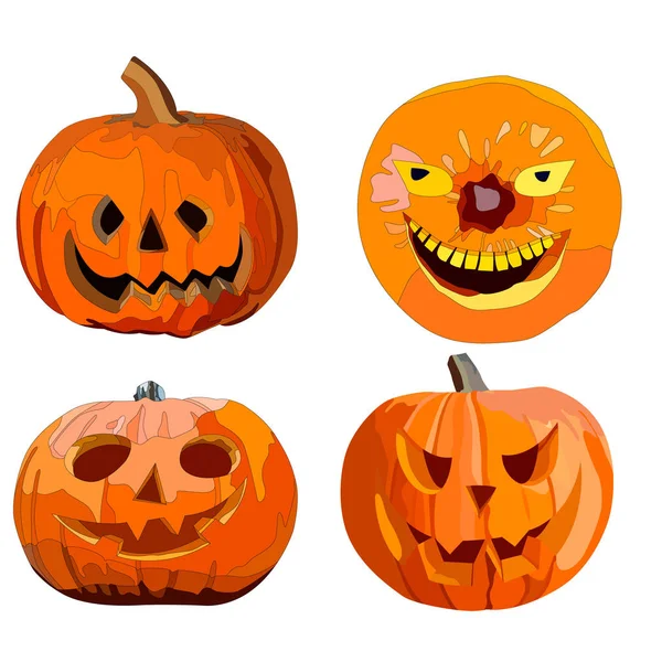 Ensemble Citrouilles Forme Différente Pour Halloween Orange Ses Nuances Image — Image vectorielle