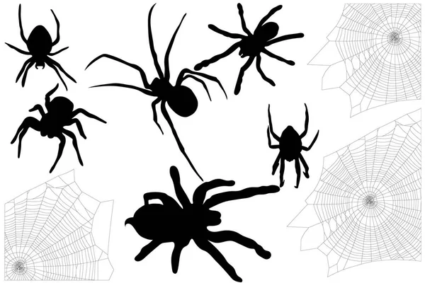 Set Pour Halloween Des Araignées Leurs Toiles — Image vectorielle