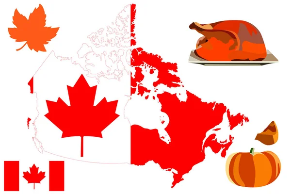 Набор День Благодарения Шести Элементов Флагом Канады — стоковый вектор