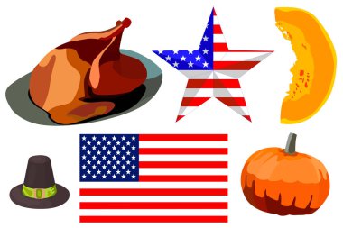 Şükran günü altı unsurları Amerika bayrağı ile ayarla.