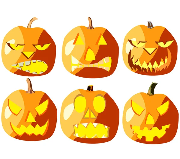 Ensemble Six Citrouilles Pour Halloween Objets Isolés Sur Fond Blanc — Image vectorielle