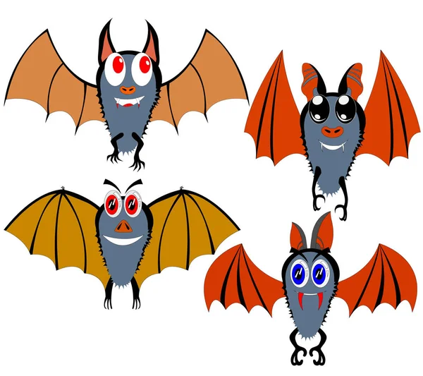 Kreslený Bat Magické Zvíře Nastavení Různých Barev Tvarů Různých Křídla — Stockový vektor