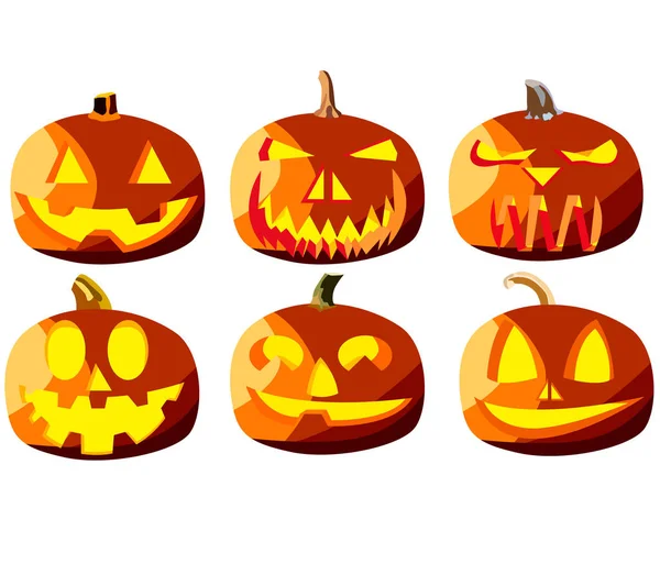 Conjunto Seis Calabazas Para Halloween Objetos Aislados Sobre Fondo Blanco — Vector de stock