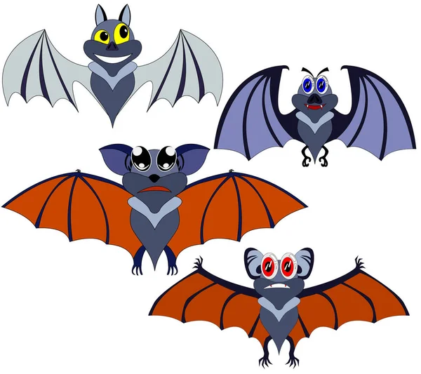 Kreslený Bat Magické Zvíře Nastavení Různých Barev Tvarů Různých Křídla — Stockový vektor