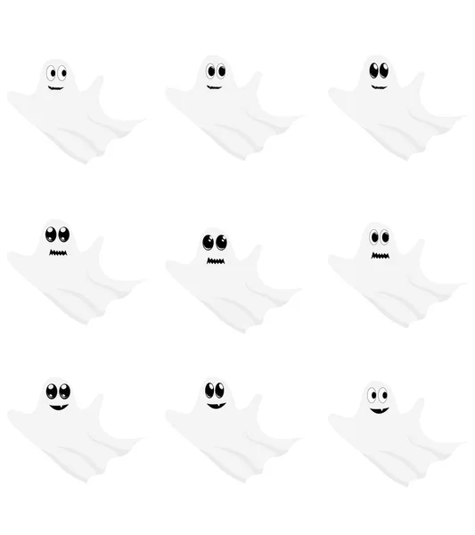 Dans Cet Ensemble Halloween Neuf Expressions Faciales Même Fantôme Sur — Image vectorielle