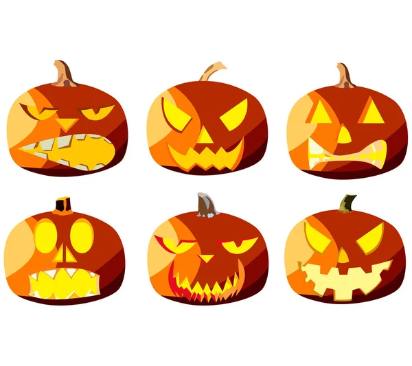 Set Six Pumpkins Halloween Objects Isolated White Background Pumpkins Different — Stock Vector