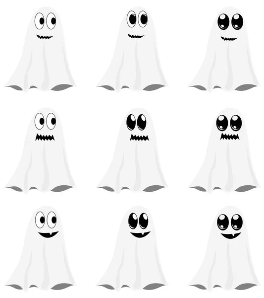 Set Halloween Nine Facial Expressions Same Ghost White Background — Stock Vector