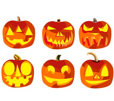 Altı kabaklar için Halloween, beyaz zemin üzerine kabaklar yüz farklı ifadeleri ile izole nesneleri kümesi