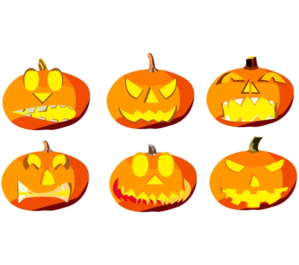 Ensemble Six Citrouilles Pour Halloween Objets Isolés Sur Fond Blanc — Image vectorielle