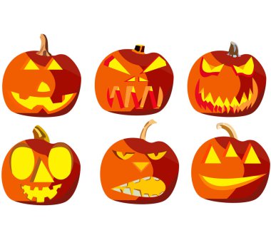 Altı kabaklar için Halloween, beyaz zemin üzerine kabaklar yüz farklı ifadeleri ile izole nesneleri kümesi