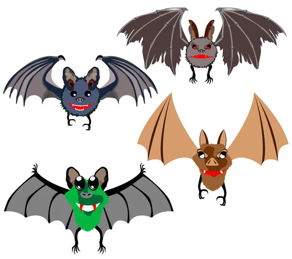 Murciélago Dibujos Animados Animal Mágico Conjunto Diferentes Colores Formas Diferentes — Archivo Imágenes Vectoriales