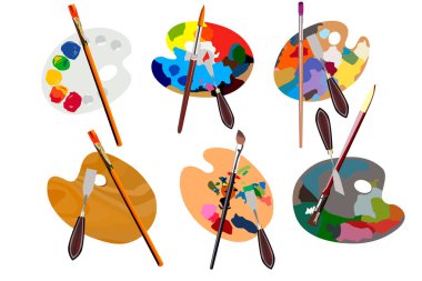 Set.Wooden palet püsküllü ve beyaz bir arka plan üzerinde izole palet bıçağı ile yağ için. Yukarıdan görüntüleyin. Vektör