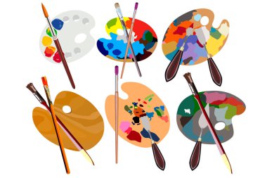 Set.Wooden palet püsküllü ve beyaz bir arka plan üzerinde izole palet bıçağı ile yağ için. Yukarıdan görüntüleyin. Vektör