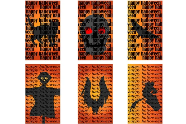 Varios Folletos Iconos Para Halloween Que Representan Varios Monstruos Animales — Vector de stock