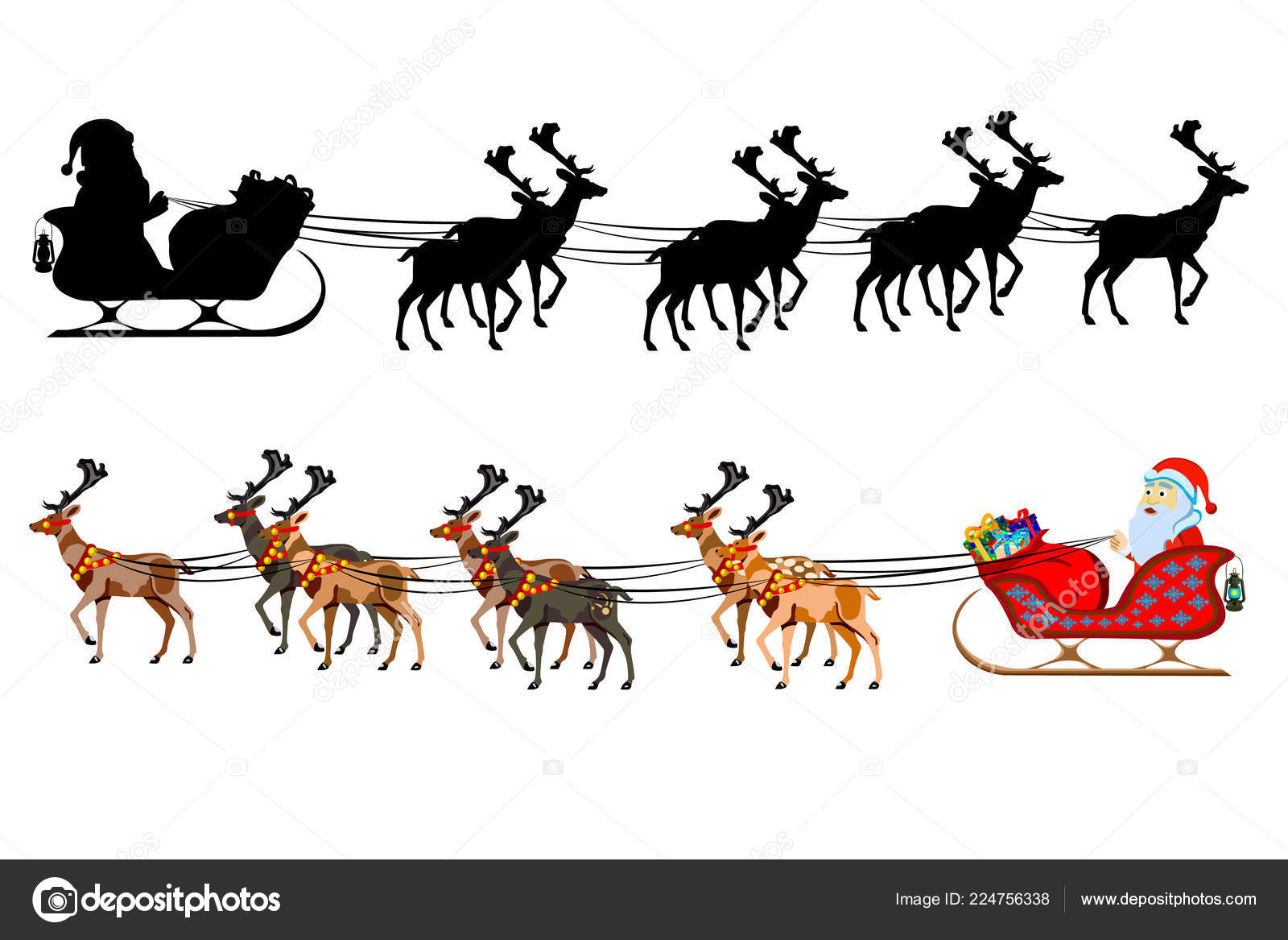 Santa Claus Sleigh Reindeer Handful Gifts Silhouette Santa