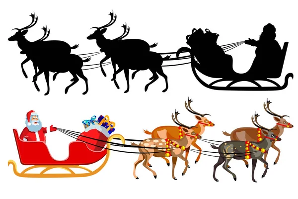 Santa Claus Sleigh Reindeer Handful Gifts Silhouette Santa Claus Illustration — Stock Vector