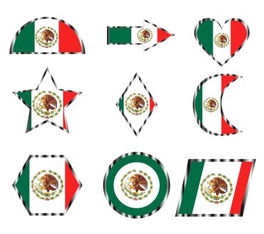 set of various icons of the National Flag of Mexico, vector isolated on white background clipart